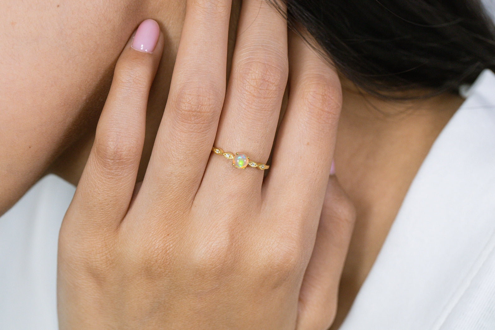 Opal and Diamond Engagement Ring, October Birthstone, Opal Ring, 18k Gold Unique Promise Ring, Marquise Ring